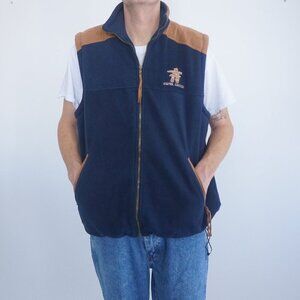 Exp Designs Canada By Ago Navy Tan Suede Fleece Zip Up Sweater Vest Large